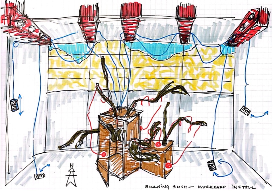 Early sketch of 'Burning Bush' installed at Burns-Piñon.
